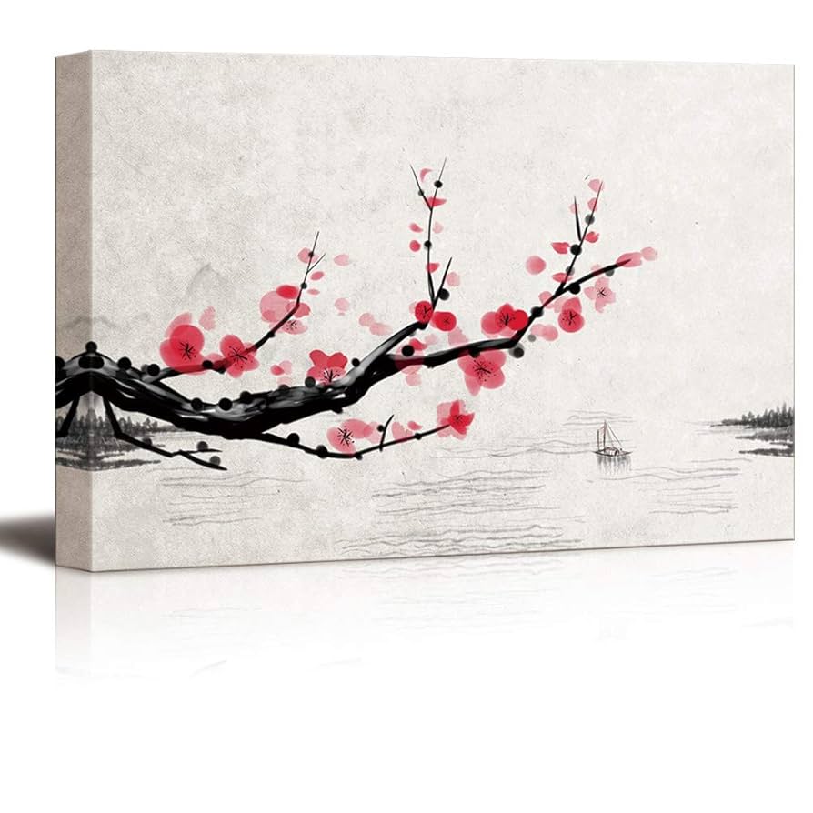 Amazon.com: NWT 帆布牆藝術梅花花朵繪畫藝術作品,適用於家庭